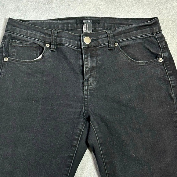 Forever 21 Jeans Womens Size 27 Black Stretch Denim  Skinny Leg Mid Rise‎ - Picture 4 of 14